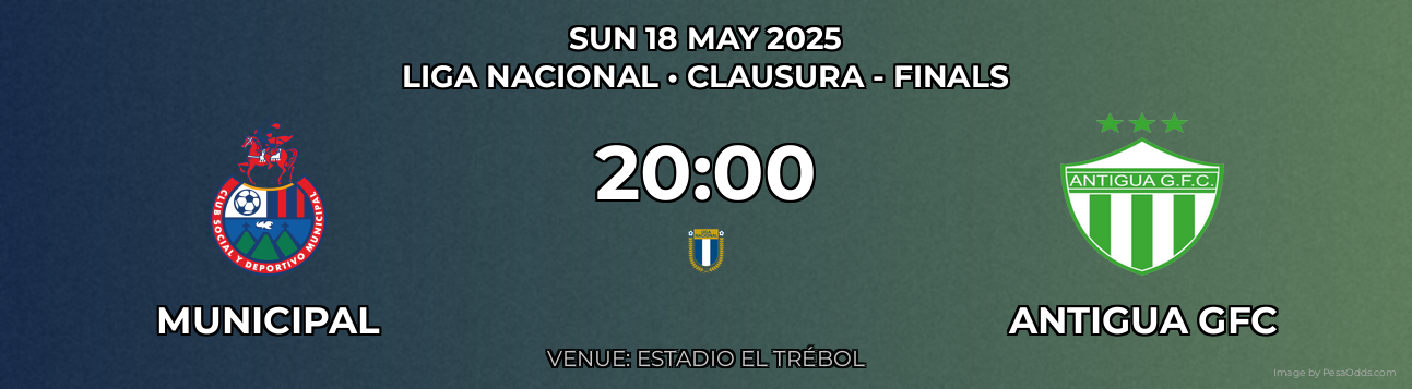 Municipal vs Antigua GFC Prediction match poster for Liga Nacional fixture on SUN 18 MAY 2025