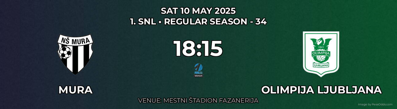 Mura vs Olimpija Ljubljana Prediction match poster for 1. SNL fixture on SAT 10 MAY 2025