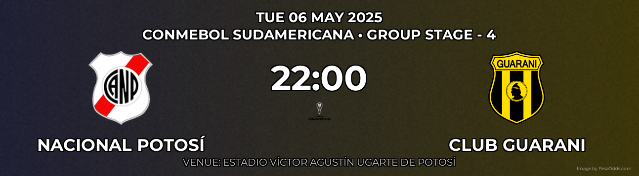 Nacional Potosí vs Club Guarani Prediction match poster for CONMEBOL Sudamericana fixture on TUE 06 MAY 2025