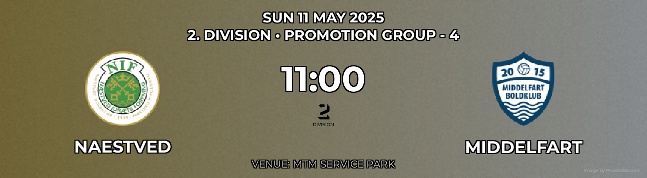 Naestved vs Middelfart Prediction match poster for 2. Division fixture on SUN 11 MAY 2025