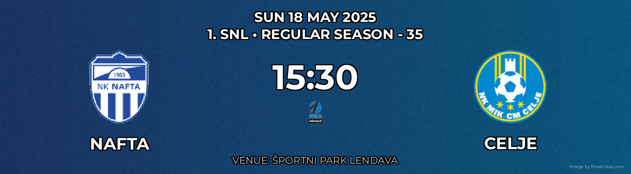 Nafta vs Celje Prediction match poster for 1. SNL fixture on SUN 18 MAY 2025