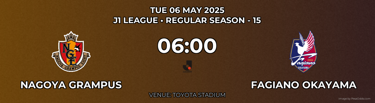 Nagoya Grampus vs Fagiano Okayama Prediction match poster for J1 League fixture on TUE 06 MAY 2025