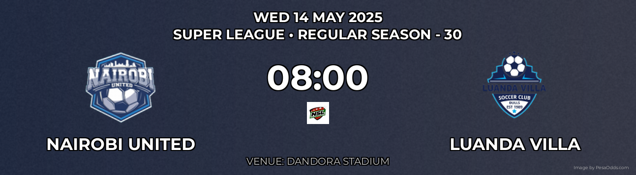 Nairobi United vs Luanda Villa Prediction match poster for Super League fixture on WED 14 MAY 2025