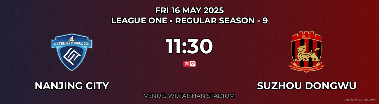 Nanjing City vs Suzhou Dongwu Prediction match poster for League One fixture on FRI 16 MAY 2025