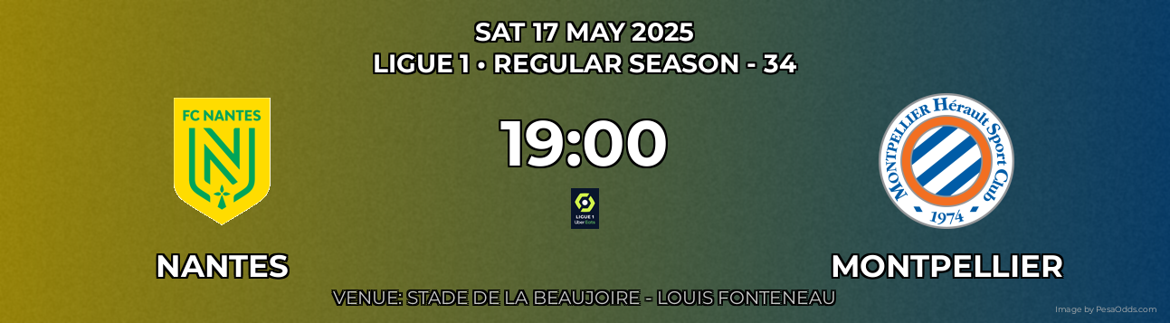 Nantes vs Montpellier Prediction match poster for Ligue 1 fixture on SAT 17 MAY 2025