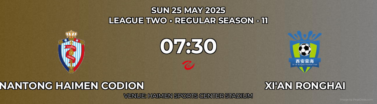 Nantong Haimen Codion vs Xi'an Ronghai Prediction match poster for League Two fixture on SUN 25 MAY 2025