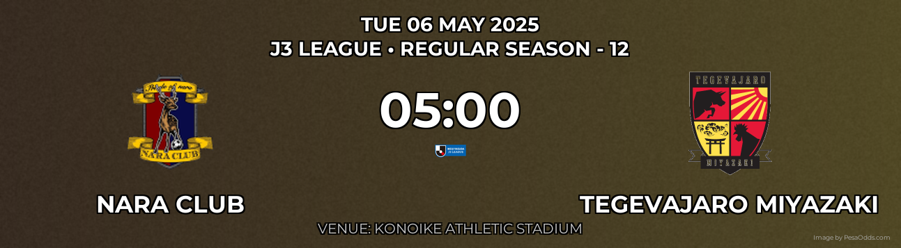 Nara Club vs Tegevajaro Miyazaki Prediction match poster for J3 League fixture on TUE 06 MAY 2025