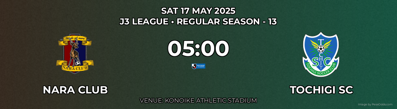 Nara Club vs Tochigi SC Prediction match poster for J3 League fixture on SAT 17 MAY 2025