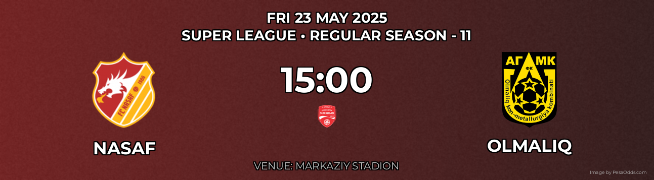 Nasaf vs Olmaliq Prediction match poster for Super League fixture on FRI 23 MAY 2025