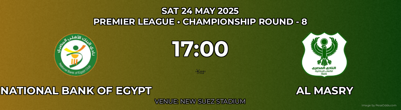 National Bank of Egypt vs AL Masry Prediction match poster for Premier League fixture on SAT 24 MAY 2025