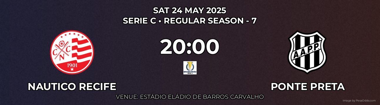 Nautico Recife vs Ponte Preta Prediction match poster for Serie C fixture on SAT 24 MAY 2025