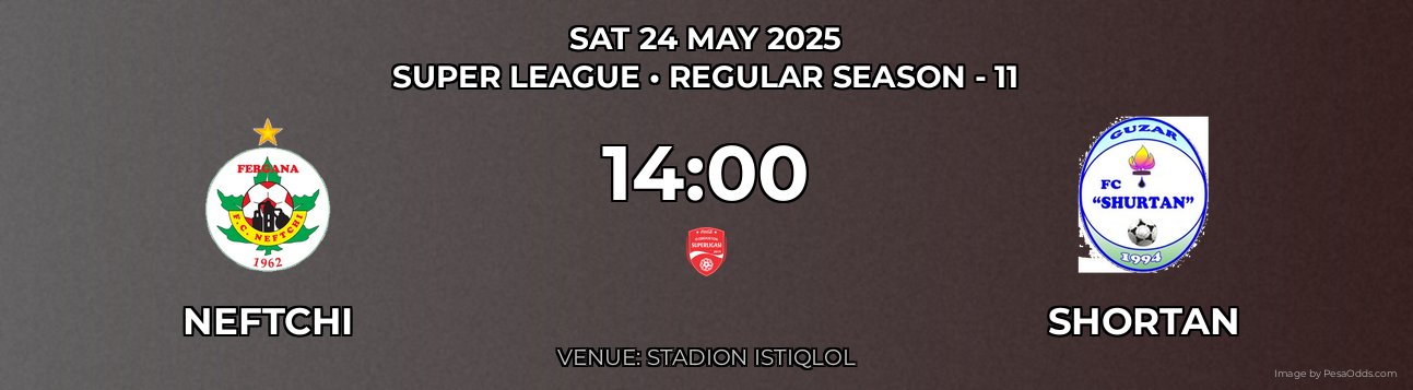 Neftchi vs Shortan Prediction match poster for Super League fixture on SAT 24 MAY 2025