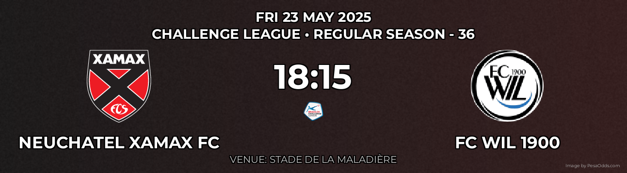 Neuchatel Xamax FC vs FC WIL 1900 Prediction match poster for Challenge League fixture on FRI 23 MAY 2025