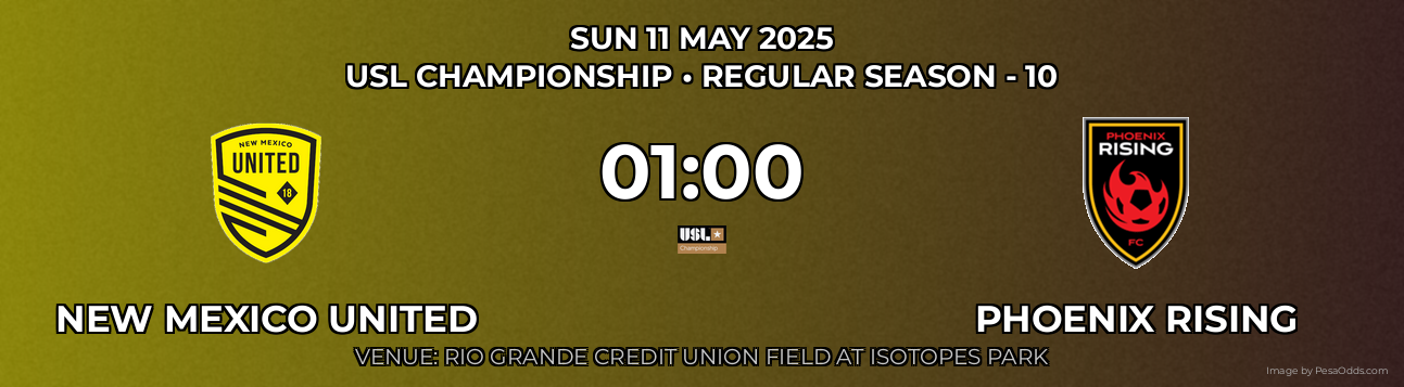 New Mexico United vs Phoenix Rising Prediction match poster for USL Championship fixture on SUN 11 MAY 2025