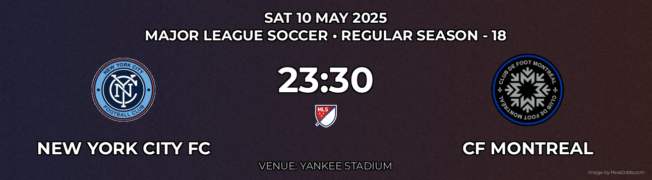 New York City FC vs CF Montreal Prediction match poster for Major League Soccer fixture on SAT 10 MAY 2025