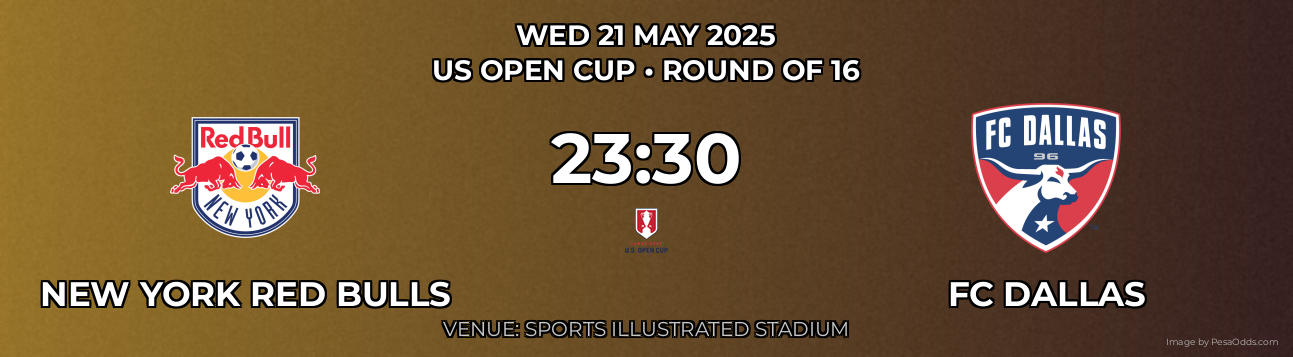 New York Red Bulls vs FC Dallas Prediction match poster for US Open Cup fixture on WED 21 MAY 2025
