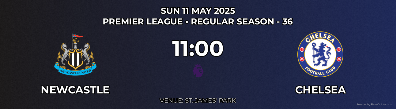 Newcastle vs Chelsea Prediction match poster for Premier League fixture on SUN 11 MAY 2025