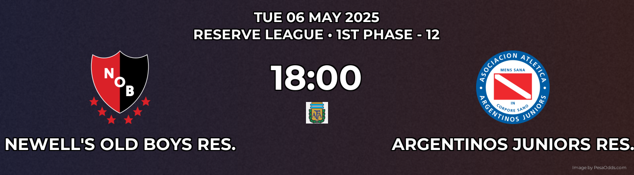 Newell's Old Boys Res. vs Argentinos Juniors Res. Prediction match poster for Reserve League fixture on TUE 06 MAY 2025