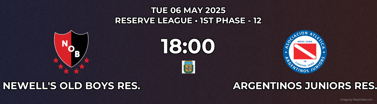 Newell's Old Boys Res. vs Argentinos Juniors Res. Prediction match poster for Reserve League fixture on TUE 06 MAY 2025
