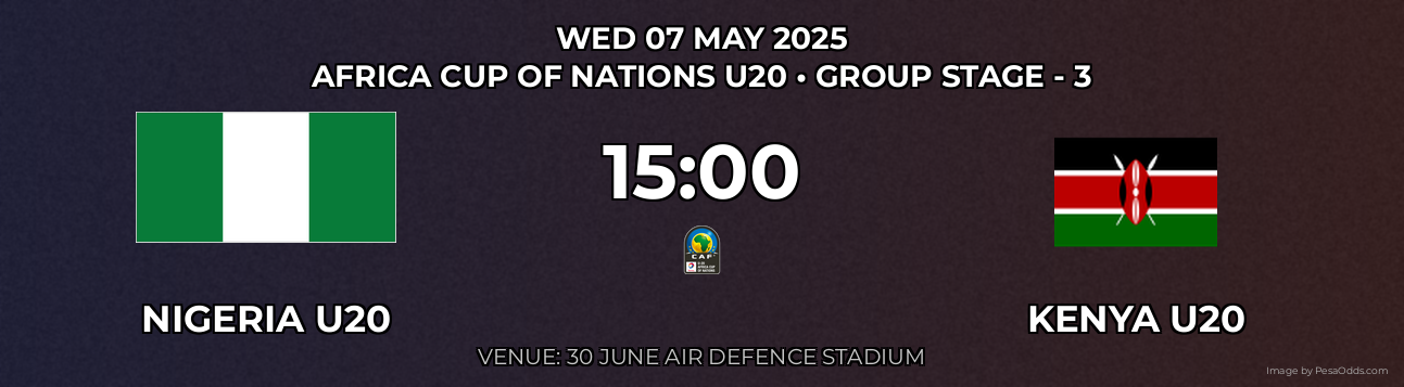 Nigeria U20 vs Kenya U20 Prediction match poster for Africa Cup of Nations U20 fixture on WED 07 MAY 2025
