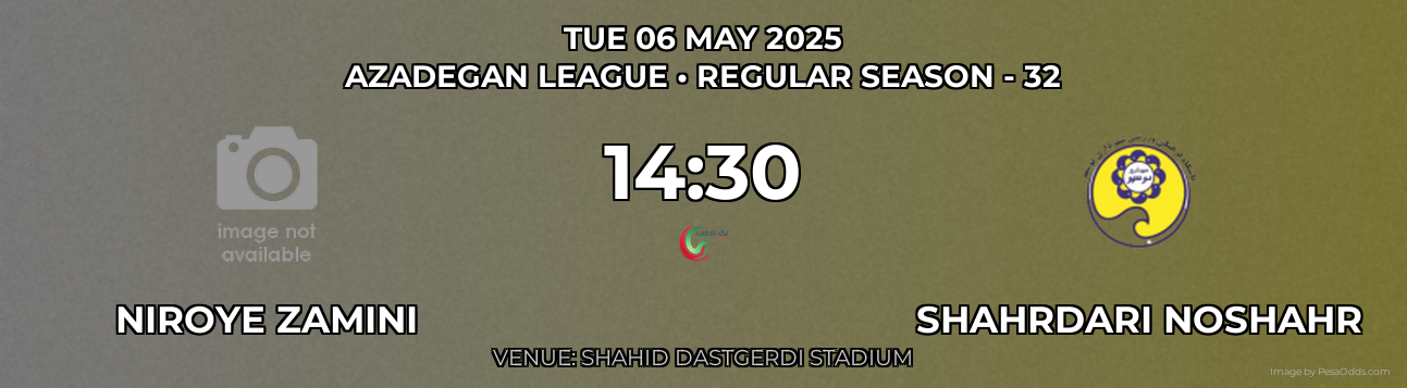 Niroye Zamini vs Shahrdari Noshahr Prediction match poster for Azadegan League fixture on TUE 06 MAY 2025