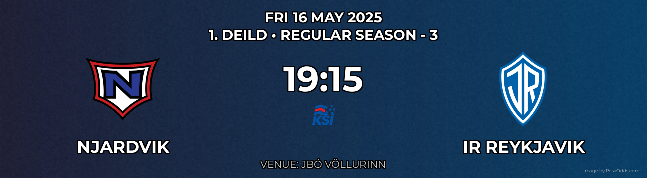 Njardvik vs IR Reykjavik Prediction match poster for 1. Deild fixture on FRI 16 MAY 2025