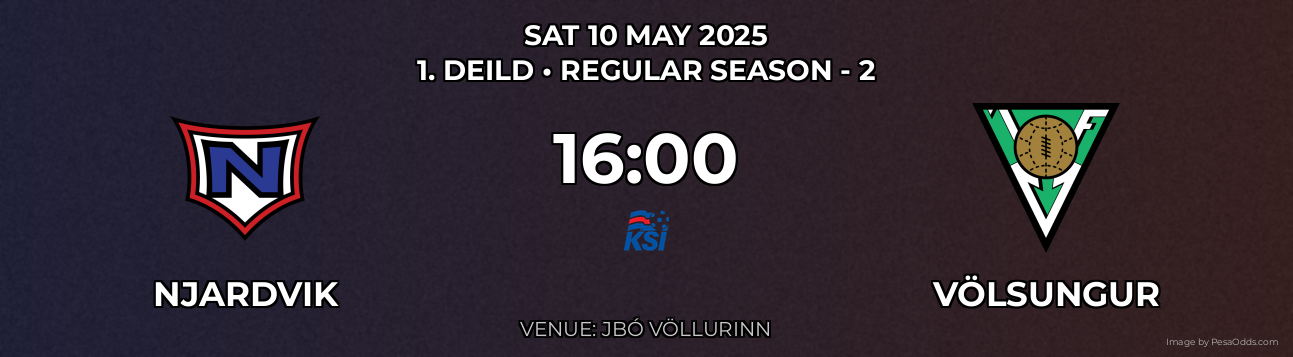 Njardvik vs Völsungur Prediction match poster for 1. Deild fixture on SAT 10 MAY 2025