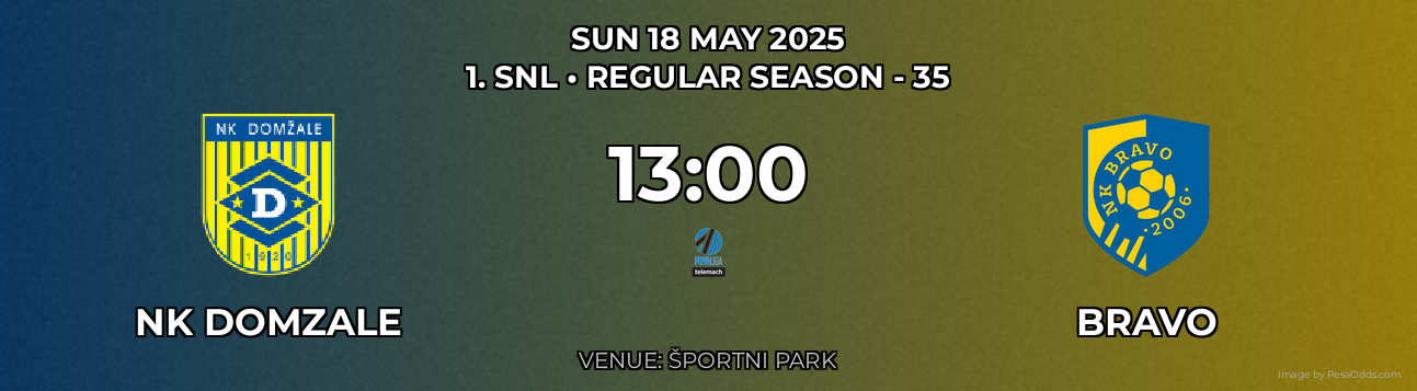 NK Domzale vs Bravo Prediction match poster for 1. SNL fixture on SUN 18 MAY 2025