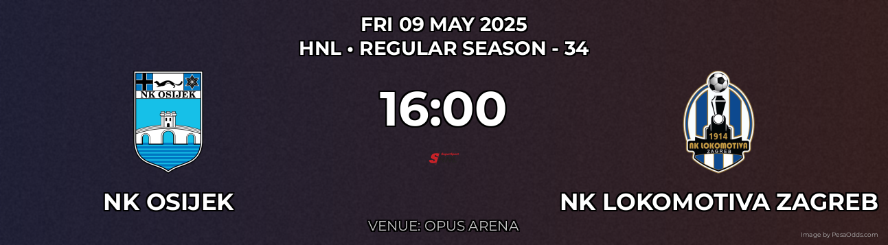 NK Osijek vs NK Lokomotiva Zagreb Prediction match poster for HNL fixture on FRI 09 MAY 2025