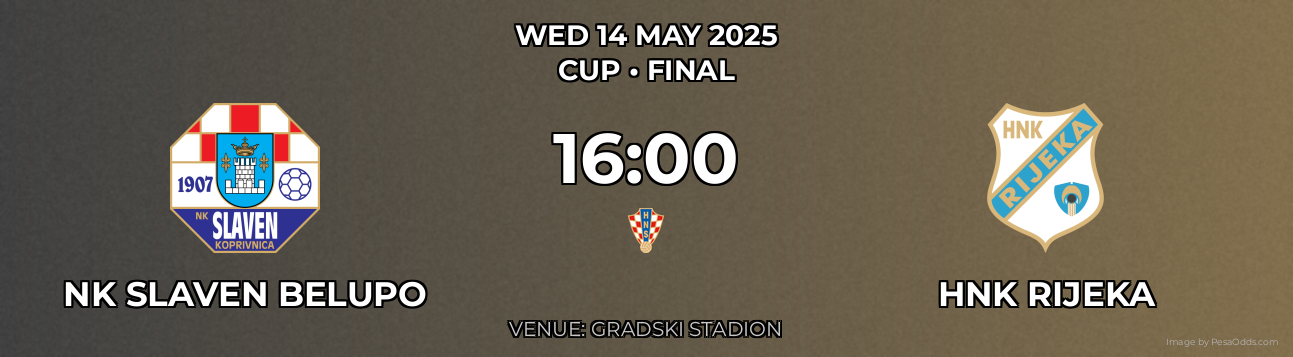 NK Slaven Belupo vs HNK Rijeka Prediction match poster for Cup fixture on WED 14 MAY 2025