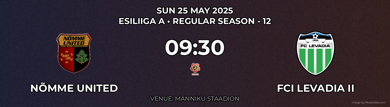 Nõmme United vs FCI Levadia II Prediction match poster for Esiliiga A fixture on SUN 25 MAY 2025