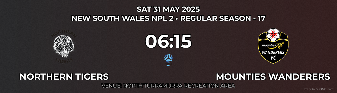 Northern Tigers vs Mounties Wanderers Prediction match poster for New South Wales NPL 2 fixture on SAT 31 MAY 2025