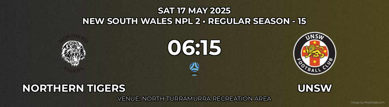 Northern Tigers vs UNSW Prediction match poster for New South Wales NPL 2 fixture on SAT 17 MAY 2025