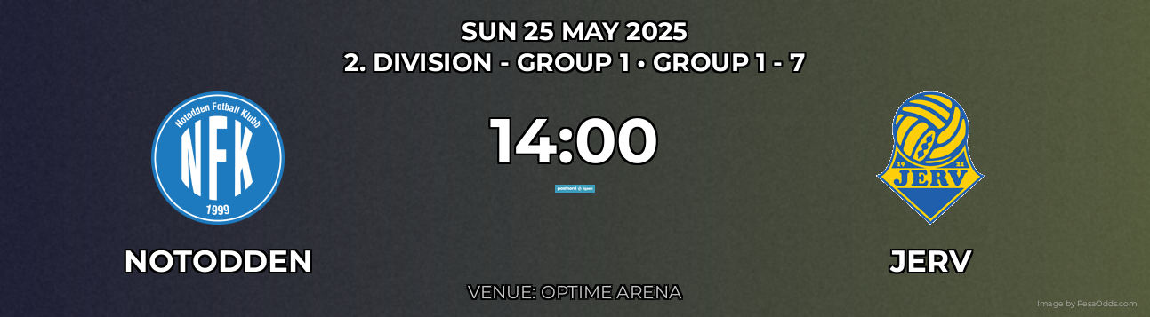 Notodden vs jerv Prediction match poster for 2. Division - Group 1 fixture on SUN 25 MAY 2025