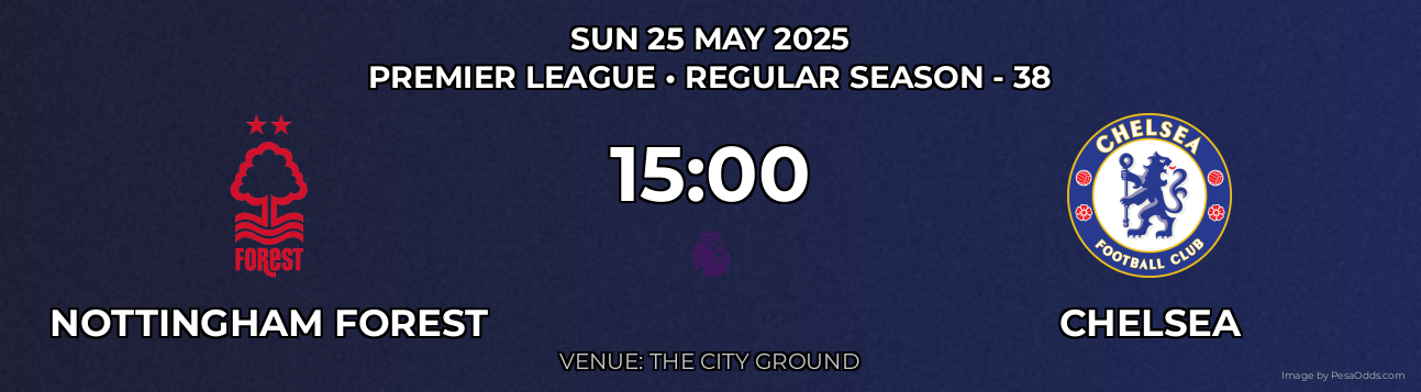 Nottingham Forest vs Chelsea Prediction match poster for Premier League fixture on SUN 25 MAY 2025