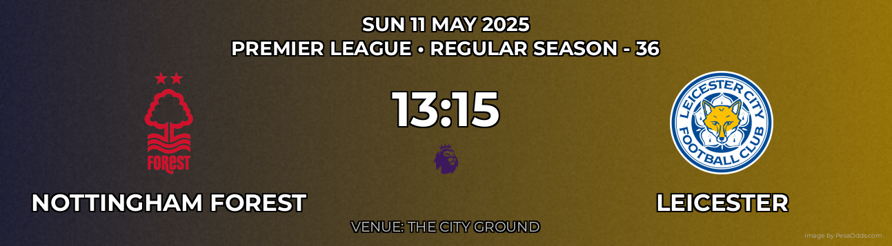 Nottingham Forest vs Leicester Prediction match poster for Premier League fixture on SUN 11 MAY 2025