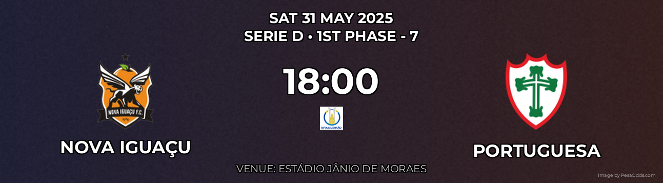 Nova Iguaçu vs Portuguesa Prediction match poster for Serie D fixture on SAT 31 MAY 2025