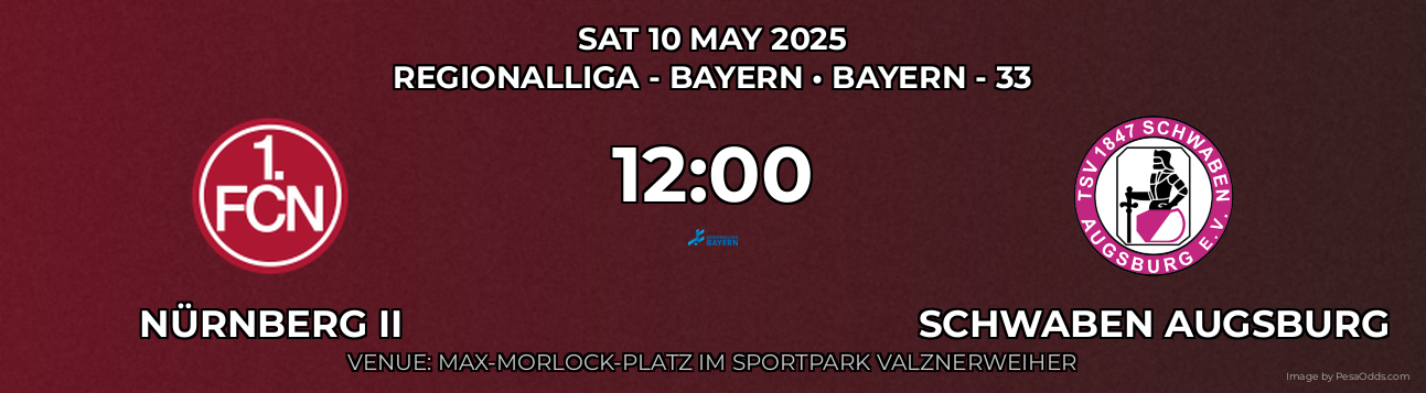 Nürnberg II vs Schwaben Augsburg Prediction match poster for Regionalliga - Bayern fixture on SAT 10 MAY 2025