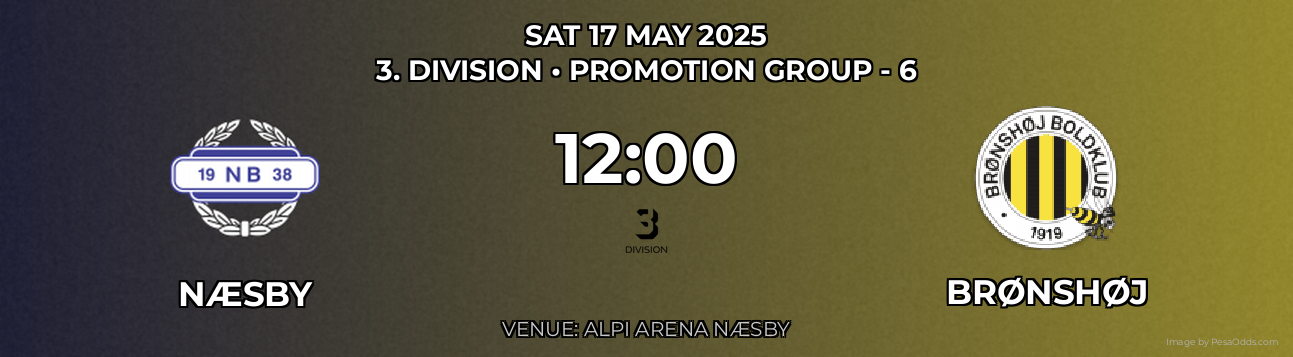 Næsby vs Brønshøj Prediction match poster for 3. Division fixture on SAT 17 MAY 2025