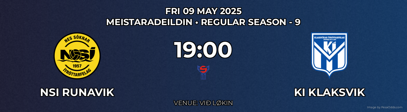 NSI Runavik vs KI Klaksvik Prediction match poster for Meistaradeildin fixture on FRI 09 MAY 2025