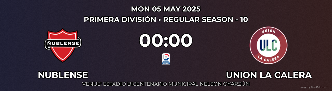Nublense vs Union La Calera Prediction match poster for Primera División fixture on MON 05 MAY 2025