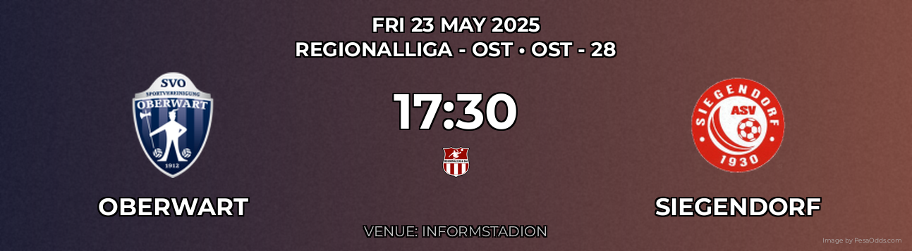 Oberwart vs Siegendorf Prediction match poster for Regionalliga - Ost fixture on FRI 23 MAY 2025