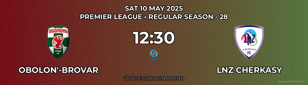 Obolon'-Brovar vs LNZ Cherkasy Prediction match poster for Premier League fixture on SAT 10 MAY 2025
