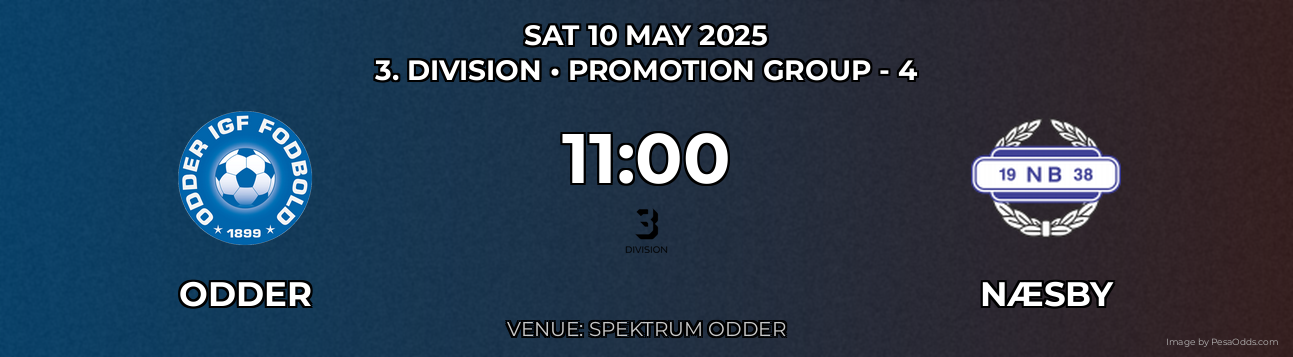 Odder vs Næsby Prediction match poster for 3. Division fixture on SAT 10 MAY 2025