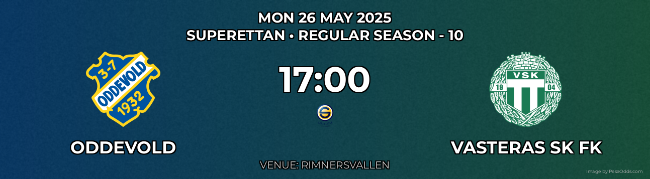 Oddevold vs Vasteras SK FK Prediction match poster for Superettan fixture on MON 26 MAY 2025