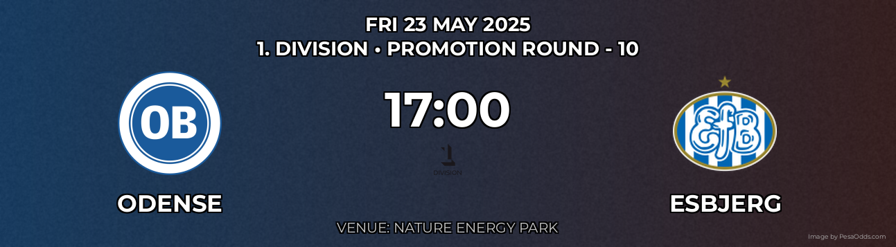 Odense vs Esbjerg Prediction match poster for 1. Division fixture on FRI 23 MAY 2025