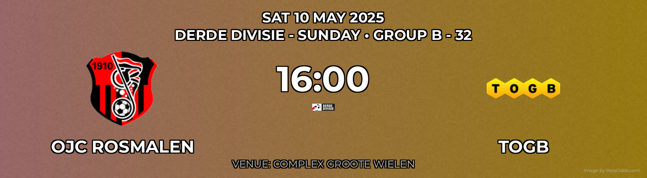 OJC Rosmalen vs TOGB Prediction match poster for Derde Divisie - Sunday fixture on SAT 10 MAY 2025