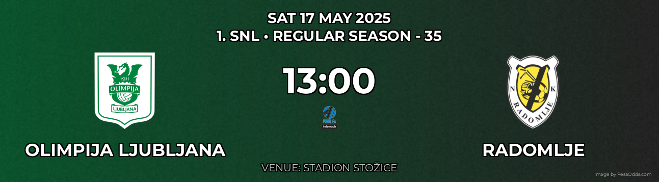 Olimpija Ljubljana vs Radomlje Prediction match poster for 1. SNL fixture on SAT 17 MAY 2025