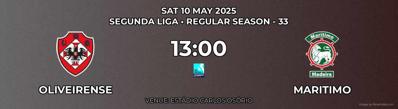 Oliveirense vs Maritimo Prediction match poster for Segunda Liga fixture on SAT 10 MAY 2025