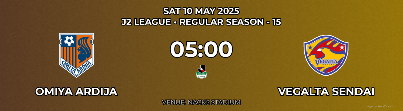 Omiya Ardija vs Vegalta Sendai Prediction match poster for J2 League fixture on SAT 10 MAY 2025